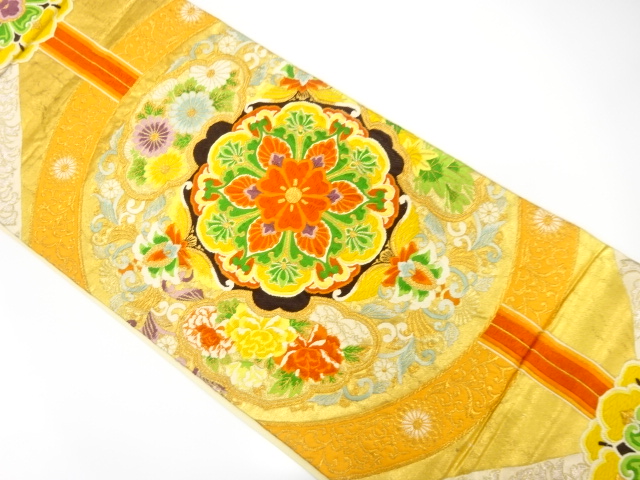 JAPANESE KIMONO / ANTIQUE FUKURO OBI / SILK / WOVEN FLOWER CREST